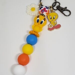 Handmade 3d Silicone Focal Beaded Daisy Flower Tweety Bird Keychain